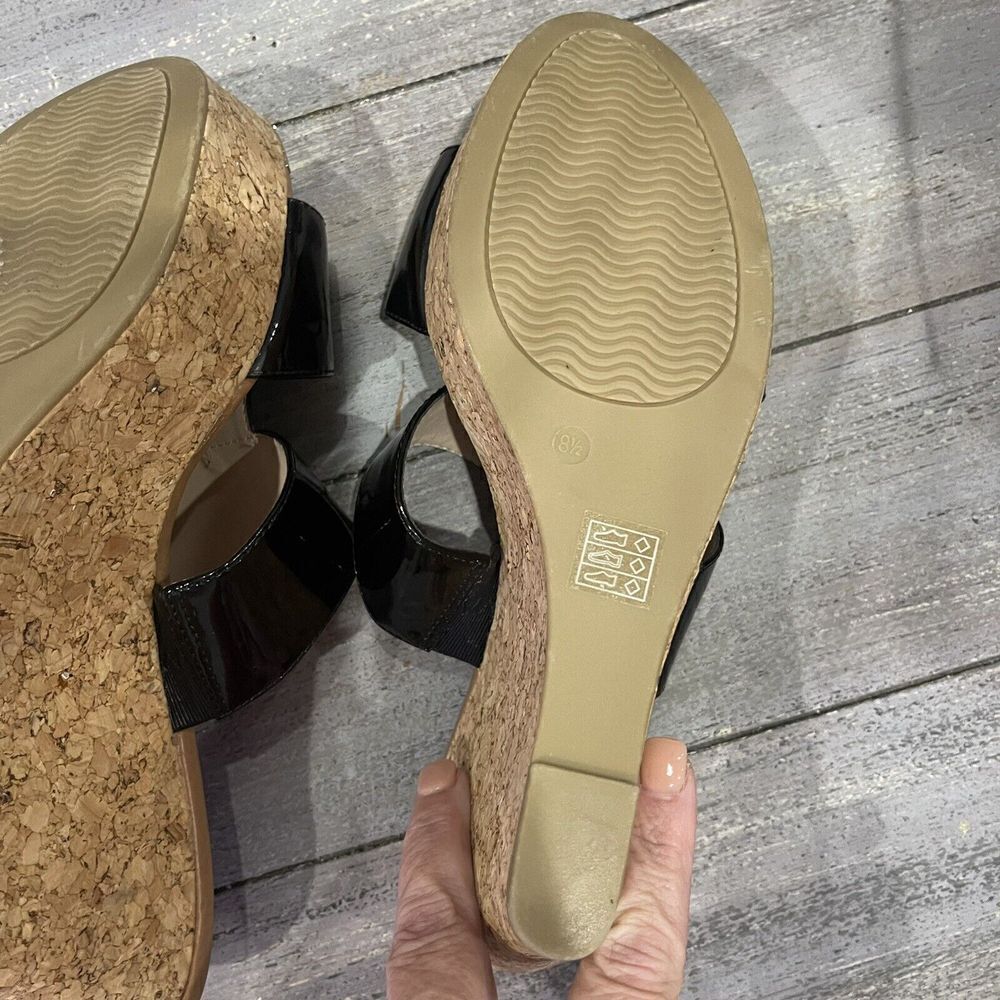 Boston Proper Cork Wedge Heels Size 8.5 M Patent Faux Leather Gold Toe Club - Picture 4 of 5
